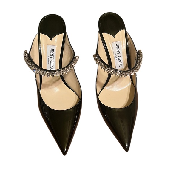 JIMMY CHOO Bing 100 Black Patent Leather Mules - Picture 7 of 8